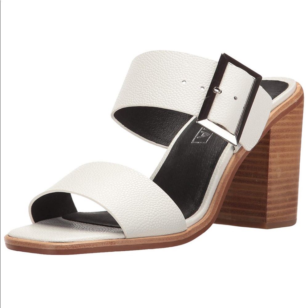 White Leather Oversized Buckle Block Heel Mule - Picture 3 of 5